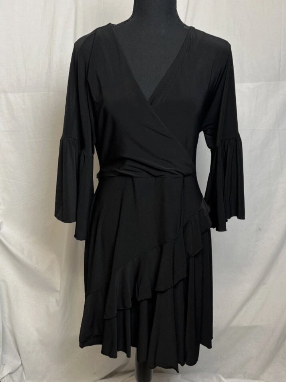 French Connection Ellette Black Bell Sleeve Wrap Mini Dress - Size 6